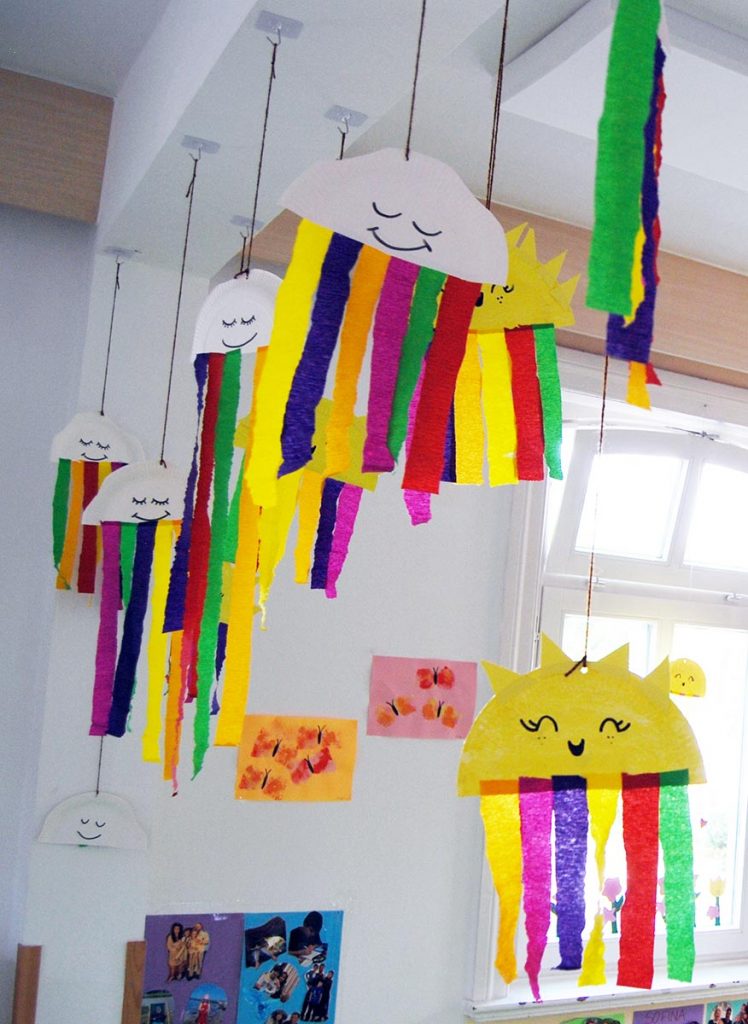 bunte wesen schweben an der decke